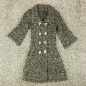 BCBGMAXAZRIA Sweater Jacket Small S Womens Green Wool Double Breast Snap Button